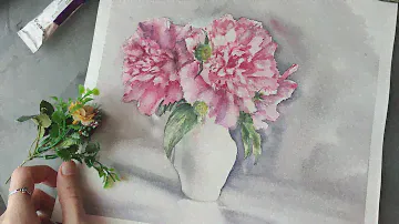 Пионы акварелью